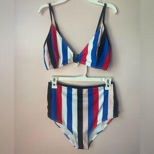 NWT multicolor red white and blue Cupshe high waist bikini